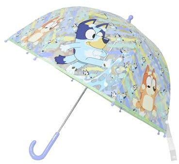 CyP Brands Blue - Regenschirm für Kinder, Blase, transparent, Handschirm, 48 cm, mehrfarbig, offizielles Produkt, durchsichtig, Transparent mit originalem Bluey-Design