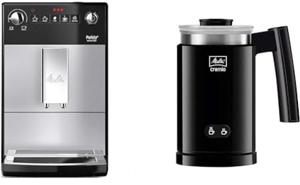 Melitta Automatic Espresso Machine, Purista Model, F230-101, Silver, series 300 & 6758122 Cremio II Milk Frother, Bamboo, 450 W, Black