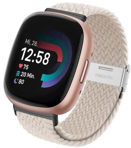 Kompatibel mit Fitbit Versa 4 Armband, Verstellbar Geflochtener Elastischer Nylon Solo Loop Uhrenarmband für Fitbit Versa 3, Fitbit Versa 4, Fitbit Sense 2, Fitbit Sense für Damen/Herren,Multi Farben