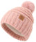 OZERO Damen Wintermütze Haube Strickmütze: Bommelmütze Thermo Fleece Gefütterte Beanie Mütze Wollmützen Mit Kunstfell Pudelmütze Winterkappe (Rosa)