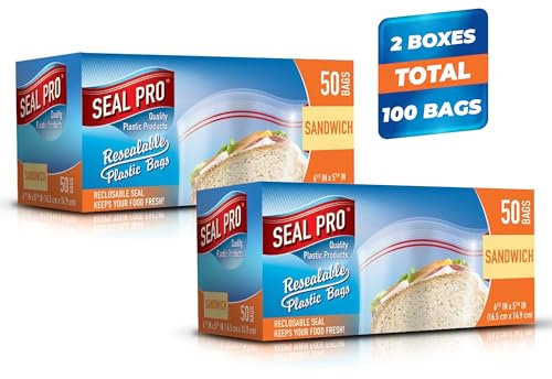 100 Plastic Zip Seal Food Storage Bags Sandwich, Large Freezer Bags - Resealable Slider, Heavy-Duty Freezer and Microwave Safe, Sealable Easy To Open Food Sandwich Bag 100 Pack