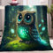 Anime-Stil, Tiere, Eule, Wald Kuscheldecke Grün Flauschig Decke Fleecedecke, Sofa Überwurfdecke, Wohndecke Warm Weich Sherpa Wolldecke, Gemütlicher Überwurf Für Bett und Couch 180x200 cm