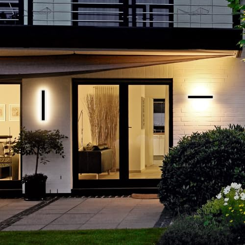 Mikeru Moderne 30CM Außenwandleuchte, 3000k Schwarz LED Außenleuchten Wandmontage Wandleuchte Ip65 Wasserdicht Veranda Leuchten Wand Wandleuchte für Gärten, Terrassen,Schlafzimmer Wohnzimmer Innen