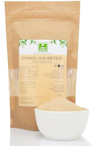 Dinkelsauerteig von der Grünen Essenz 100g – perfekt für Brote oder als Anstellgut Sauerteigstarter Mehlauerteig Pulver ohne Hefe - Getrocknetes Sauerteigpulver für brot (100 Gramm)