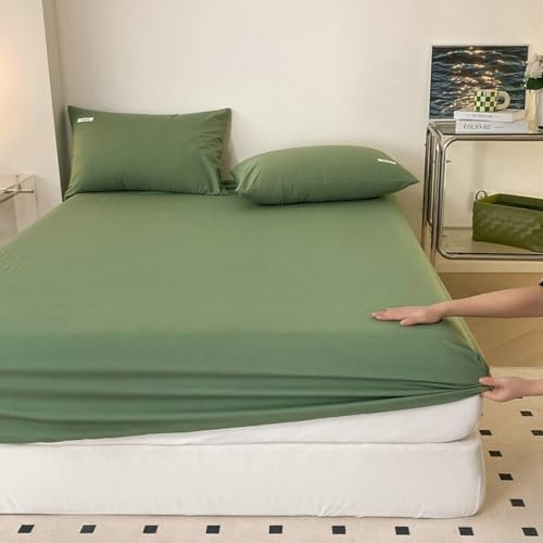 Epinki Betthusse 150x200cm Weich, Bettlaken Hochzeit Einfarbig Grün Schlafkomfort, Baumwolle Laken für Bett für Boxspringbett & Wasserbett