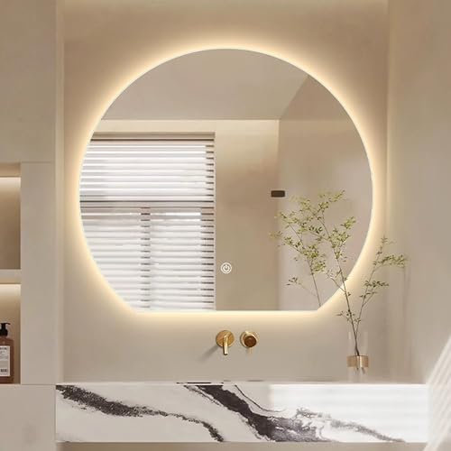 Semicerchio Specchio da Bagno con Illuminazione A LED, Specchio da Trucco Specchio da Parete, 3 Colore Dimmerabile, Specchio Vanity Intelligente, Antiappannamento, Specchio Decorativi(Natural,90x81cm/