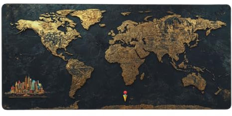 Rétro Tapis de Souris Gamer, 900X400MM XXL Gaming Tapis de Souris Carte du monde Sous Main Bureau à Bords Cousus, Mouse Pad Gaming Accessoire Vitesse et la précision Améliorées pour Gamer, 90X40CM-889