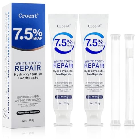 2 Stück Hydroxylapatit Zahnpasta,Hydroxyapatite Toothpaste Ohne Fluorid | Hydroxylapatit Zahnpasta mit 2 Weiche Zahnbürsten,Zahnschmelzreparatur Sanfte Reinigung für Empfindliche Zähne,Fresh Breath