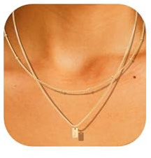 AFSTALR Collar Inicial Mujer Acero Inoxidable Oro Plata Collares de Doble Capa con Letra Nombre Personalizado A-Z Colgante Cuadrado Pequeño Regalos de Joyería para Niñas y Mujeres