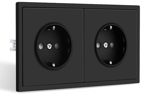 CNBINGO 2 Fach Steckdose Schwarz Doppelsteckdose Unterputz Doppel Steckdose Wandsteckdose mit Kindersicherung