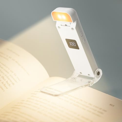 5 LED Book Light, Reading Light Book Lamp for Reading at Night with 3 Eye-Care Modes & 5 Brightness Levels, Rechargeable Timer, Battery Display & Indicator, Adjustable Reading Lamp for reading