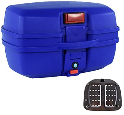 Bauletto per Casco da Moto alla Moda, con Hardware di Montaggio, Baule Posteriore per Moto con Schienale, Bauletto per Moto con Serratura, per ciclomotore (Colore: Blu, Dimensioni: