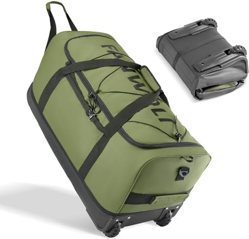 Fanwoli Faltbare und erweiterbare große Reisetasche mit Rollen, 100 l - 120 l, 76,2 cm, wasserdicht, mit schwerem Design, Schloss und weichem Griff für Reisen, Camping, Wohnheim, Umzug, Grün , 100