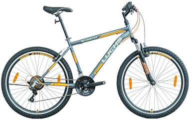 LUCHS Kaku & Titan Mountainbike, MTB Jungen und Herrenfahrrad Vielseitiges Fahrrad mit 24, 26, 27.5 oder 29 und Federgabel (Silber/Orange, 24 Zoll (V-Brake))