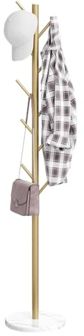 ELYKEN Porte Manteau sur Pieds Metal Dore Base en Marbre Stable | 10 Crochets, 3 Tailles Réglables Adapté aux Enfant, Arbre Robuste pour Sacs Manteaux Parapluie Chapeaux pour Entrée