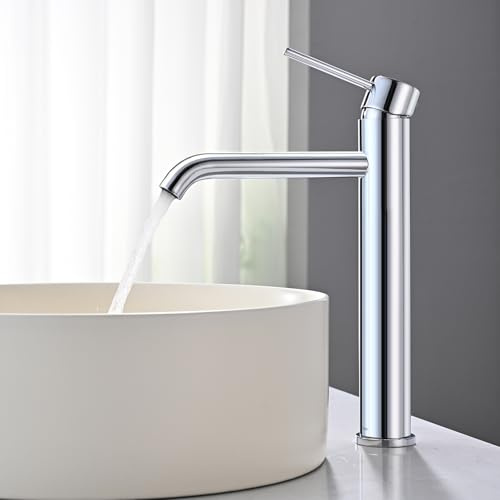 BuntHaus Miscelatore Lavabo Alto, Rubinetto Monocomando Bagno, Rubinetti Lavabo da Appoggio per Calda e Fredda Regolabile, Miscelatore Aeratore a Risparmio Idrico, Cromato