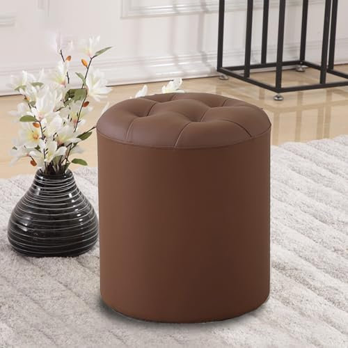 Mehrzweck-Ottoman-Hocker aus Leder – runde Fußstütze für Sofa, kompakter Beistelltisch und zusätzlicher Stuhl für Wohnzimmer, Schlafzimmer(32x35cm)