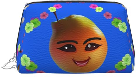 ZhRiYan Goldfarbene Make-up-Tasche aus Leder – Reise-Kosmetiktasche mit Smiley-Motiv, gelbe Birnenmuster, mit Reißverschluss, tragbarer Kulturbeutel für den täglichen Gebrauch, Silber, One Size