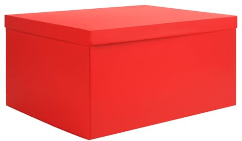 KISPATTI Storage Box, Red Storage Boxes with Lids 38 x 28 x 19 cm Large Storage Box with Ribbon Cardboard Storage Boxes for Home Bedroom Living Room Office School