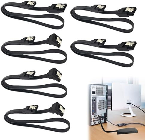 Noenaeni 6PCS SATA Cable III 6Gbps, Black, 40cm | 3 Straight to 90 Degree Right Angled and 3 Straight HDD SDD Data Cable with Locking Latch for HDD, SSD, CD Drive, CD Writer