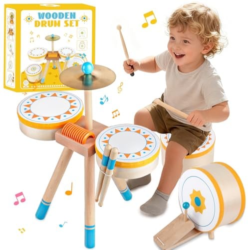 Set de Tambour Montessori en Bois pour bébé 1 an+, Enfants 1-3 Ans