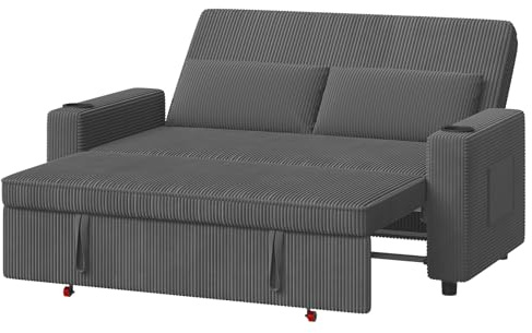 Devoko 2-Sitzer Schlafsofa 160 cm breit, Modernes Sofa mit Schlaffunktion, Ausziehbare Schlafcouch mit Verstellbarer Rückenlehne, Platzsparendes Klappsofa für Wohnzimmer, Grau