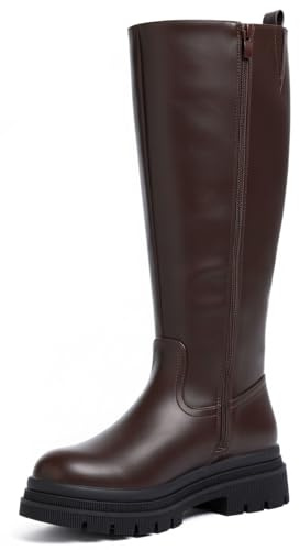 URBAN ROSA Stivali Alti Donna con Tacco Largo Suola Spessa Stile Minimal Chic 8031 (Marrone, 39 EU, Adulto, 39, Numero, Sistema Taglie Calzature EU, Media)