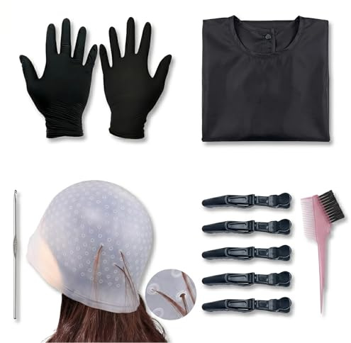 Highlighting Cap, Reusable Silicone Hair Colouring Kit with Hook, Pre-Punched Holes Dye Cap for Home & Salon Streaking, Professional Hairdressing Accessories
