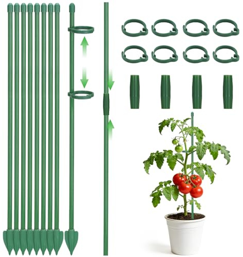KINGLAKE Adjustable Plant Supports for Indoor Plants, 8 Pcs 40cm Plant Sticks Stakes with Clips, Monstera Support for Orchid Rose Flower Small Potted Plants