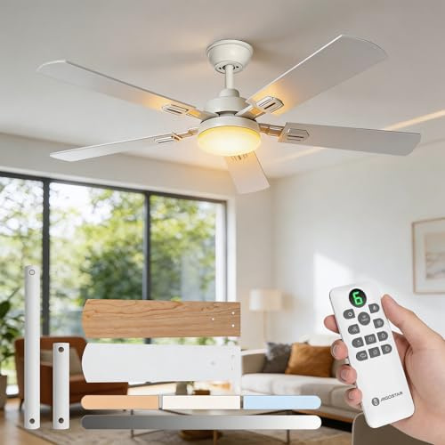 Aigostar Ventilador de Techo con Luz Silencioso 52″, Motor DC Reversible 33W, Mando a Distancia, 6 Velocidades, 3000K/4000K/6000K Regulable, Ideal para Dormitorio, Sala o Cocina. Ø132 cm