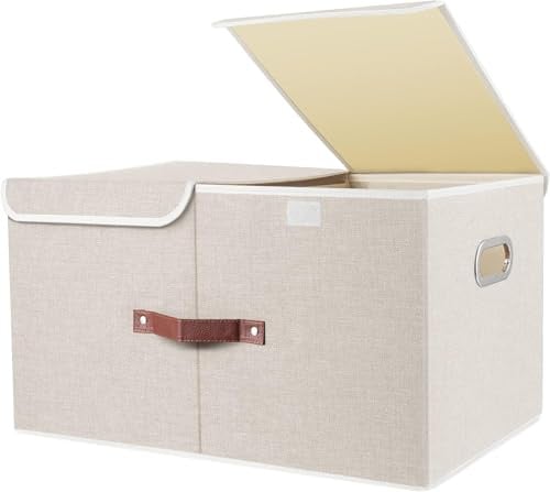 Extra Large Storage Boxes with Lids and Two Compartments, Collapsible, Washable, Strong Plastic Frame, Fabric Storage Box for Clothes, Wardrobe Storage, Toys 55x33x30cm