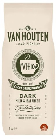 Van Houten VH10 Instant Hot Chocolate Powder for Vending Machines, Dark Mild & Balanced Cocoa Drink, 1kg Bag (Pack of 1, Total 1kg) – Smooth Creamy Hot Chocolate Mix