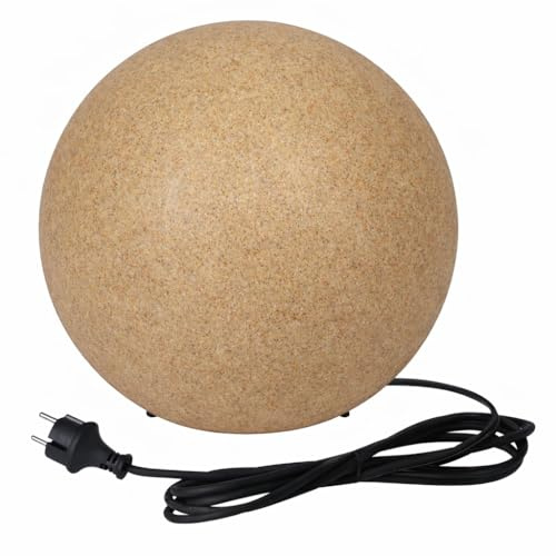 LightLogic Kugellampen für Außen 40 cm Sandstein IP65, Garten Kugelleuchte E27 ohne Leuchtmittel, Wetterfest mit 3 m Kabel, Leuchtkugel Outdoor LL BELO