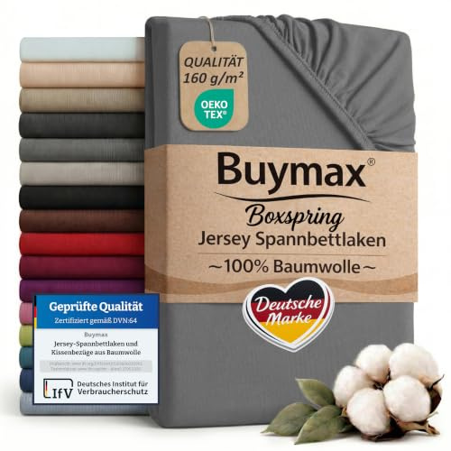 Buymax Spannbettlaken Boxspringbett 180x200-200x220 cm, 100% Baumwolle Jersey, 160 g/m², Oeko-TEX, für hohe Matratzen, Anthrazitgrau