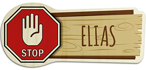 Türschild aus Holz mit Namen Elias - Motiv Stopschild mit Hand - Namensschild, Holzschild, Kinderzimmer-Schild