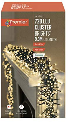 Premier Decorations - 720 Multi Action Cluster LED Lights with Timer - Warm White