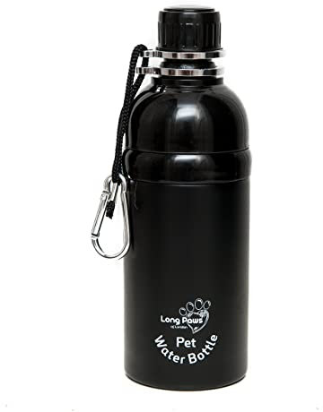 Long Paws Portable Dog Travel Drinking Bottle Black Dog Water Flask - 500ml Stainless Steel Dog Travel Water Bottle