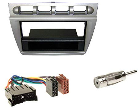 Einbauset : 2-DIN Doppel DIN Radioblende mit Ablagefach Radio Blende - Silber + ISO KFZ Adapter + ISO Antennenstecker für Kia Picanto (SA) 04/2004-11/2007