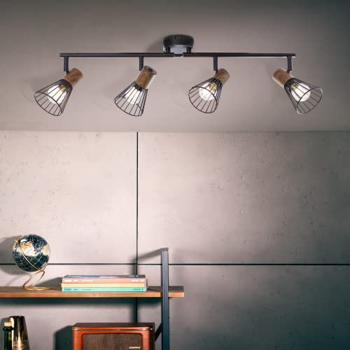 Lightbox Deckenstrahler, 4-flammig, drehbar, 4x E14 max. 18 Watt, Metall/Holz, holz dunkel/schwarz matt