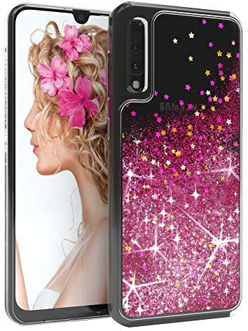 EAZY CASE Hülle kompatibel mit Samsung Galaxy A50 / A30s / A50s Schutzhülle mit Flüssig-Glitzer, Handyhülle, Schutzhülle, Back Cover mit Glitter Flüssigkeit, Silikon, Transparent/Durchsichtig, Pink