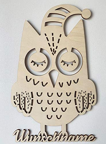 Geschenk Baby zur Geburt Taufe Wunschname Name Motiv Eule Schild ca. 30 x 20cm XXL