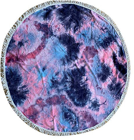 HONGBI Indien Strandtuch Rund Mandala Hippie/Boho Runder Yoga Matte Tuch Meditation/Tischdecke Rund Aufhänger Decke Picknick Blau Durchmesser:155CM