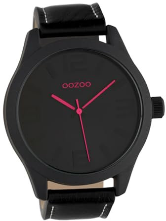 Oozoo Herrenuhr mit Lederband 45 MM Pink/Schwarz C1068