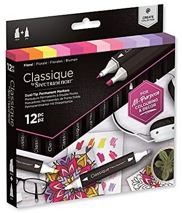 Crafter's Companion Spectrum Noir Classique Create Alcohol Marker Dual Nib Pens Set-Floral-Pack of 12, One Size