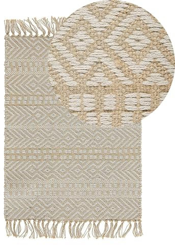 Beliani Rechteckiger Boho Teppich mit Langen Fransen beige 50x80 cm Dortyol