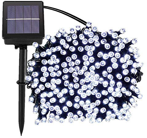 Lamker Solar LED Lichterketten Außen Kaltweiss 30M 300er LEDs Lichterkette Wasserdicht Grünes Kabel 8 Modi Dimmbar Solarlichterkette Beleuchtung Deko für Garten Terrasse Balkon Tor Hof Hochzeit