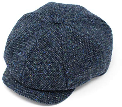 Hanna Hats Herren Donegal Tweed JP Cap Irish Flat Cap Newsboy Cap Made in Irland, Ocean Blue Salz- und Pfefferstreuer, MEDIUM