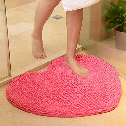 Assiavree Bath Mats Love Heart Shape Bathroom Carpet Solid Green Red Bath Mats Doormat Tapete Para Quarto Non-sllip Chenille Bedroom Rug Floor Mat-Pink 60x70cm (Color : Rose red, Size : 60x70cm)