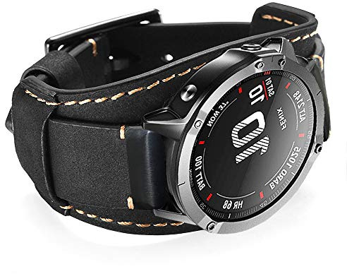 Leotop-Lederbänder Kompatibel mit Garmin Fenix 5 / Fenix 5 Plus / Fenix 6 / Fenix 6 Pro / Forerunner 935/945 / Approach S60 / Quatix 5 Smartwatch, 22 mm schnelles, echtes Leder-Manschettenband-Repetcement-Armband