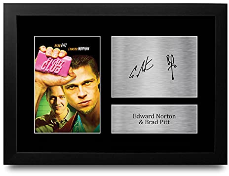 HWC Trading FR A4 Edward Norton & Brad Pitt Fight Club Geschenke Gedruckt, Signiert Autogramm Bild Für Film-Erinnerungsstücke-Fans - A4 Framed